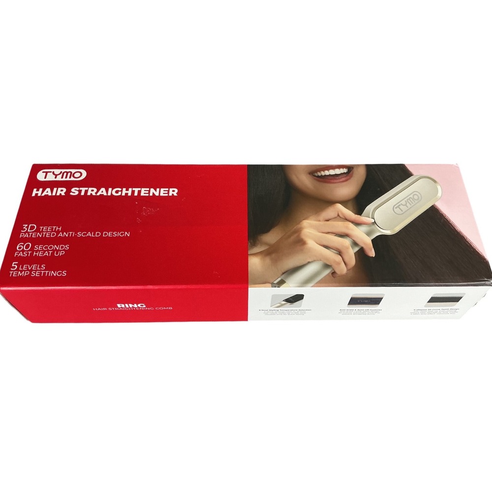 TYMO RING Hair Straightener Brush 3D Teeth Anti-Scald 5 Temp Settings‎ Gold NWT
